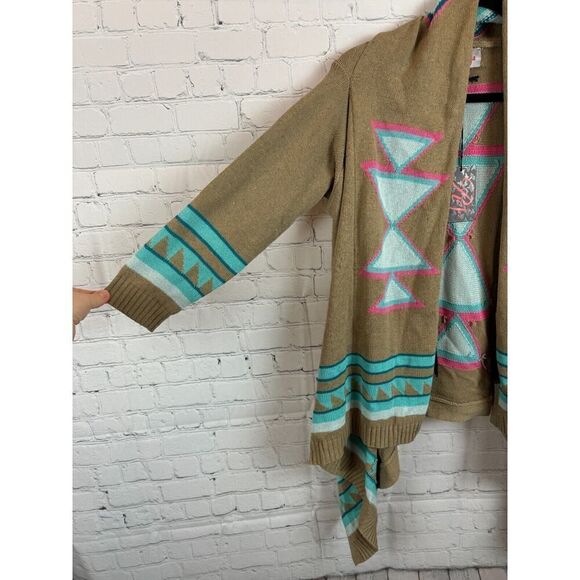 ROJA beige blue aztec southwestern knit waterfall open front cardigan XS NWT - Picture 7 of 8